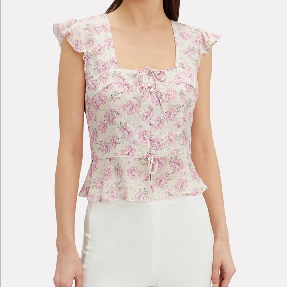Intermix Iris Silk Tie Front Floral Top